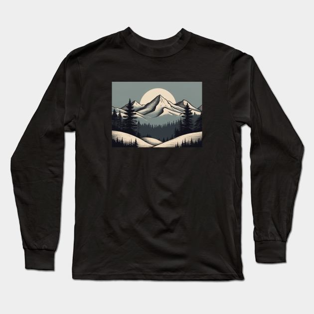 Mountain Retro Since Vintage Fauna Woods Clouds Long Sleeve T-Shirt by Flowering Away